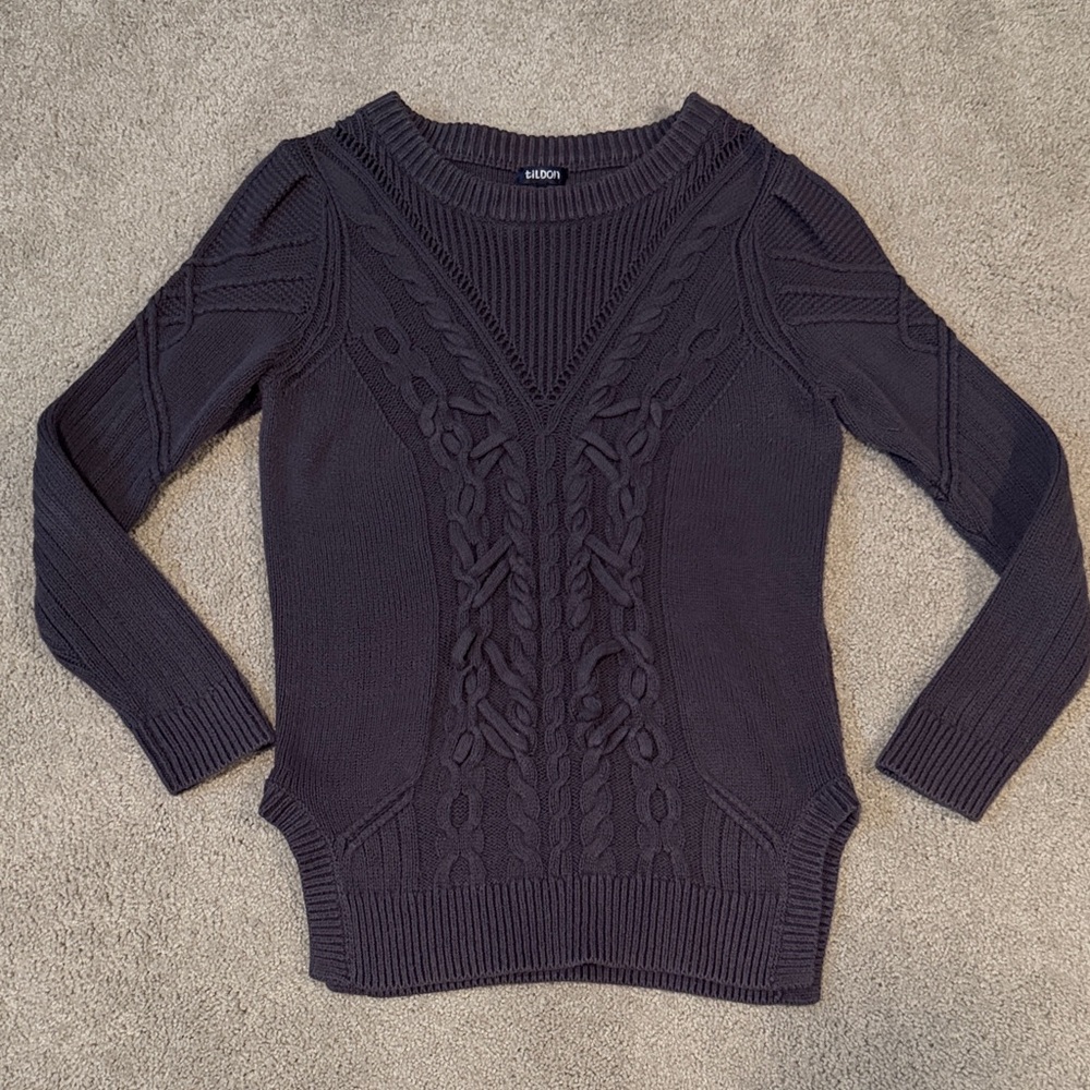 Tildon Cable Knit Sweater Size Medium Grey Coastal Grandma